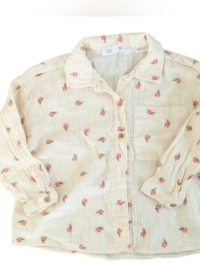 Zara Girls Cream Shirt with Petite Pink Floral Print